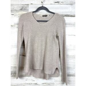 J. McLaughlin Womens XS Beige Merino Wool Knit V Neck Long Sleeve Soft Sweater